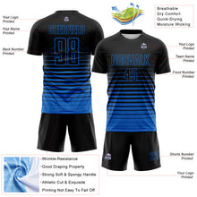 Load image into Gallery viewer, Custom Black Blue Gradient Pinstripe Sublimation Soccer Uniform Jersey
