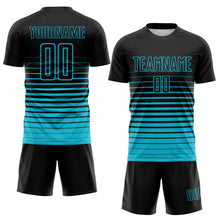 Laden Sie das Bild in den Galerie-Viewer, Custom Black Lakes Blue Gradient Pinstripe Sublimation Soccer Uniform Jersey
