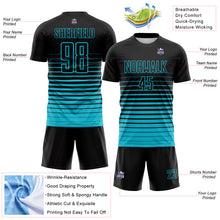 Laden Sie das Bild in den Galerie-Viewer, Custom Black Lakes Blue Gradient Pinstripe Sublimation Soccer Uniform Jersey
