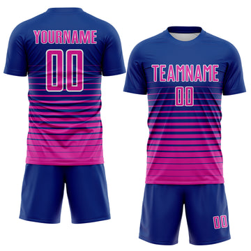 Custom Royal Deep Pink-White Gradient Pinstripe Sublimation Soccer Uniform Jersey