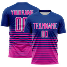 Laden Sie das Bild in den Galerie-Viewer, Custom Royal Deep Pink-White Gradient Pinstripe Sublimation Soccer Uniform Jersey
