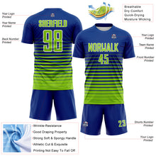 Load image into Gallery viewer, Custom Royal Neon Green-White Gradient Pinstripe Sublimation Soccer Uniform Jersey
