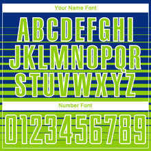 Load image into Gallery viewer, Custom Royal Neon Green-White Gradient Pinstripe Sublimation Soccer Uniform Jersey

