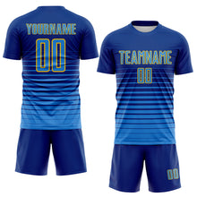 Charger l'image dans la galerie, Custom Royal Powder Blue-Yellow Gradient Pinstripe Sublimation Soccer Uniform Jersey
