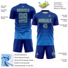 Charger l'image dans la galerie, Custom Royal Powder Blue-Yellow Gradient Pinstripe Sublimation Soccer Uniform Jersey
