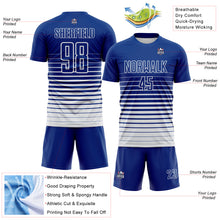 Загрузить изображение в средство просмотра галереи, Custom Royal White Gradient Pinstripe Sublimation Soccer Uniform Jersey
