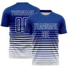 Загрузить изображение в средство просмотра галереи, Custom Royal White Gradient Pinstripe Sublimation Soccer Uniform Jersey
