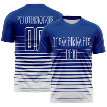 Custom Royal White Gradient Pinstripe Sublimation Soccer Uniform Jersey