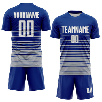 Custom Royal White-Gray Gradient Pinstripe Sublimation Soccer Uniform Jersey