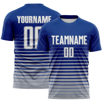 Custom Royal White-Gray Gradient Pinstripe Sublimation Soccer Uniform Jersey