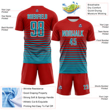 Charger l'image dans la galerie, Custom Red Teal-White Gradient Pinstripe Sublimation Soccer Uniform Jersey
