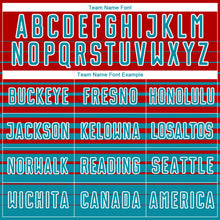 Charger l'image dans la galerie, Custom Red Teal-White Gradient Pinstripe Sublimation Soccer Uniform Jersey
