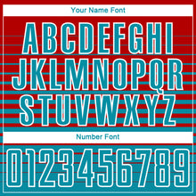 Charger l'image dans la galerie, Custom Red Teal-White Gradient Pinstripe Sublimation Soccer Uniform Jersey
