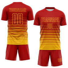 Laden Sie das Bild in den Galerie-Viewer, Custom Red Yellow Gradient Pinstripe Sublimation Soccer Uniform Jersey
