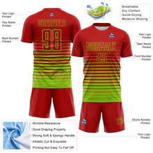 Charger l'image dans la galerie, Custom Red Neon Green Gradient Pinstripe Sublimation Soccer Uniform Jersey
