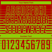 Charger l'image dans la galerie, Custom Red Neon Green Gradient Pinstripe Sublimation Soccer Uniform Jersey
