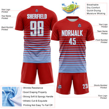 Load image into Gallery viewer, Custom Red White-Light Blue Gradient Pinstripe Sublimation Soccer Uniform Jersey
