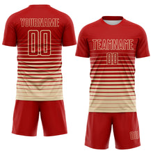 Laden Sie das Bild in den Galerie-Viewer, Custom Red Cream Gradient Pinstripe Sublimation Soccer Uniform Jersey
