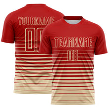 Laden Sie das Bild in den Galerie-Viewer, Custom Red Cream Gradient Pinstripe Sublimation Soccer Uniform Jersey
