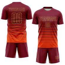 Laden Sie das Bild in den Galerie-Viewer, Custom Crimson Old Gold Gradient Pinstripe Sublimation Soccer Uniform Jersey
