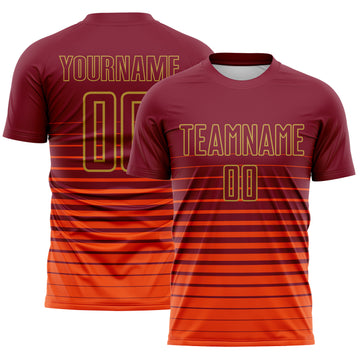 Custom Crimson Old Gold Gradient Pinstripe Sublimation Soccer Uniform Jersey
