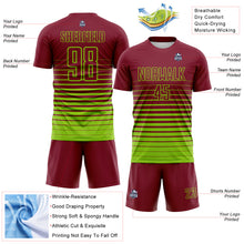 Charger l'image dans la galerie, Custom Crimson Neon Green Gradient Pinstripe Sublimation Soccer Uniform Jersey

