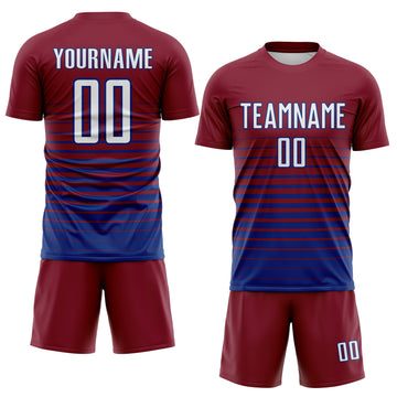 Custom Crimson White-Royal Gradient Pinstripe Sublimation Soccer Uniform Jersey