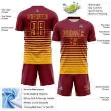 Load image into Gallery viewer, Custom Crimson Gold Gradient Pinstripe Sublimation Soccer Uniform Jersey
