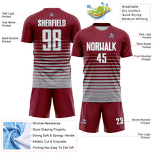 Laden Sie das Bild in den Galerie-Viewer, Custom Crimson White-Gray Gradient Pinstripe Sublimation Soccer Uniform Jersey
