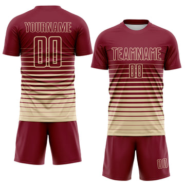 Custom Crimson Cream Gradient Pinstripe Sublimation Soccer Uniform Jersey