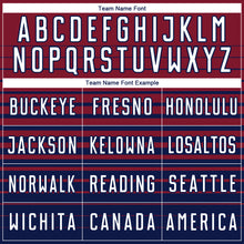 Laden Sie das Bild in den Galerie-Viewer, Custom Crimson White-Navy Gradient Pinstripe Sublimation Soccer Uniform Jersey
