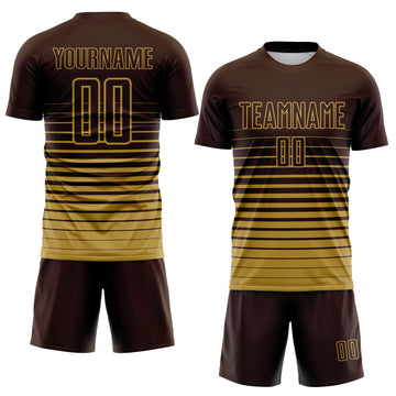 Custom Brown Old Gold Gradient Pinstripe Sublimation Soccer Uniform Jersey