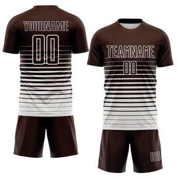 Custom Brown White Gradient Pinstripe Sublimation Soccer Uniform Jersey