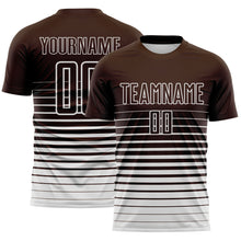 Загрузить изображение в средство просмотра галереи, Custom Brown White Gradient Pinstripe Sublimation Soccer Uniform Jersey
