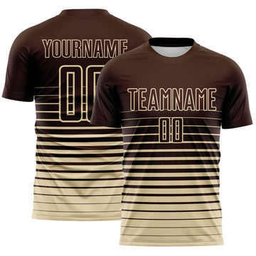 Custom Brown Cream Gradient Pinstripe Sublimation Soccer Uniform Jersey