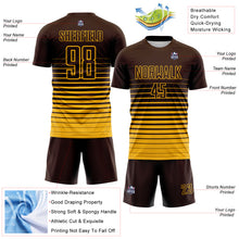 Laden Sie das Bild in den Galerie-Viewer, Custom Brown Gold Gradient Pinstripe Sublimation Soccer Uniform Jersey
