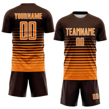Laden Sie das Bild in den Galerie-Viewer, Custom Brown Bay Orange-White Gradient Pinstripe Sublimation Soccer Uniform Jersey
