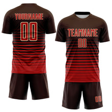Загрузить изображение в средство просмотра галереи, Custom Brown Red-Cream Gradient Pinstripe Sublimation Soccer Uniform Jersey
