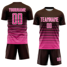 Load image into Gallery viewer, Custom Brown Pink-White Gradient Pinstripe Sublimation Soccer Uniform Jersey
