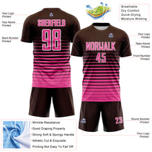 Load image into Gallery viewer, Custom Brown Pink-White Gradient Pinstripe Sublimation Soccer Uniform Jersey
