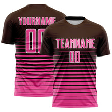 Load image into Gallery viewer, Custom Brown Pink-White Gradient Pinstripe Sublimation Soccer Uniform Jersey
