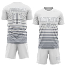 Загрузить изображение в средство просмотра галереи, Custom White Gray Gradient Pinstripe Sublimation Soccer Uniform Jersey
