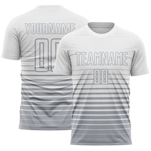 Загрузить изображение в средство просмотра галереи, Custom White Gray Gradient Pinstripe Sublimation Soccer Uniform Jersey
