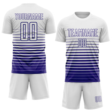 Custom White Dark Purple Gradient Pinstripe Sublimation Soccer Uniform Jersey