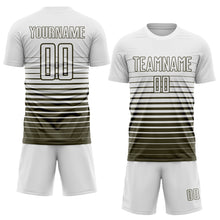 Laden Sie das Bild in den Galerie-Viewer, Custom White Olive Gradient Pinstripe Sublimation Soccer Uniform Jersey
