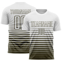 Laden Sie das Bild in den Galerie-Viewer, Custom White Olive Gradient Pinstripe Sublimation Soccer Uniform Jersey
