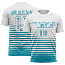 Load image into Gallery viewer, Custom White Teal Gradient Pinstripe Sublimation Soccer Uniform Jersey
