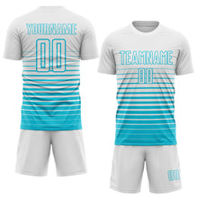 Laden Sie das Bild in den Galerie-Viewer, Custom White Lakes Blue Gradient Pinstripe Sublimation Soccer Uniform Jersey
