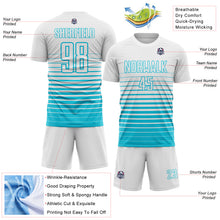 Laden Sie das Bild in den Galerie-Viewer, Custom White Lakes Blue Gradient Pinstripe Sublimation Soccer Uniform Jersey
