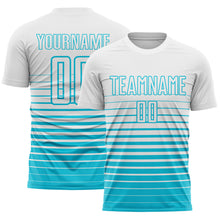 Laden Sie das Bild in den Galerie-Viewer, Custom White Lakes Blue Gradient Pinstripe Sublimation Soccer Uniform Jersey
